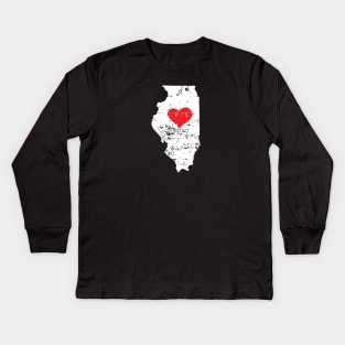 <3 Illinois Map Gift T Shirt for Men Women and Kids Kids Long Sleeve T-Shirt